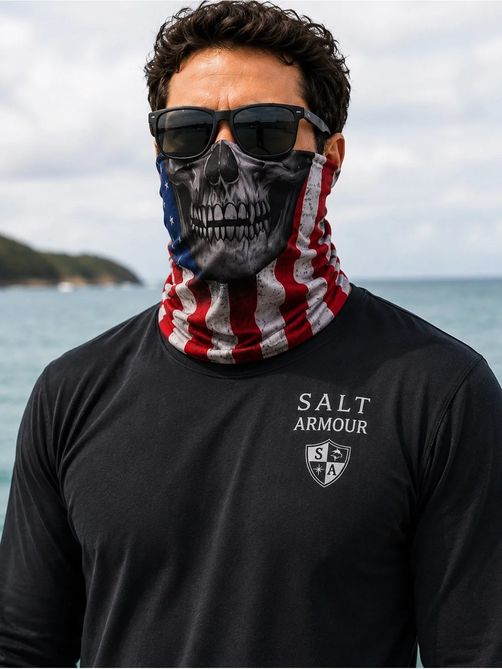 Salt Armour Skull American Flag Neck Gaiter Face Mask Fishing UV Sun Shield